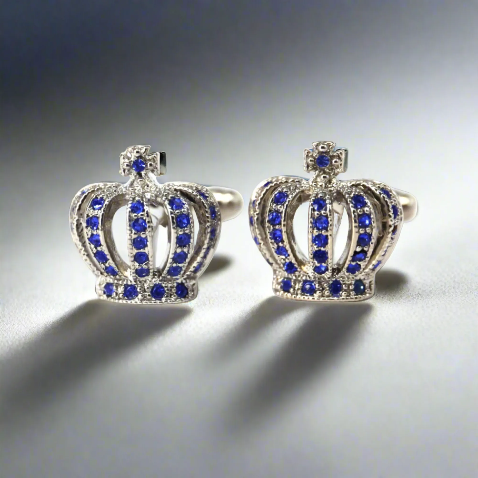 Crown Crystal Blue and White Crystal Cufflinks