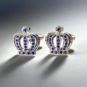 Crown Crystal Blue and White Crystal Cufflinks
