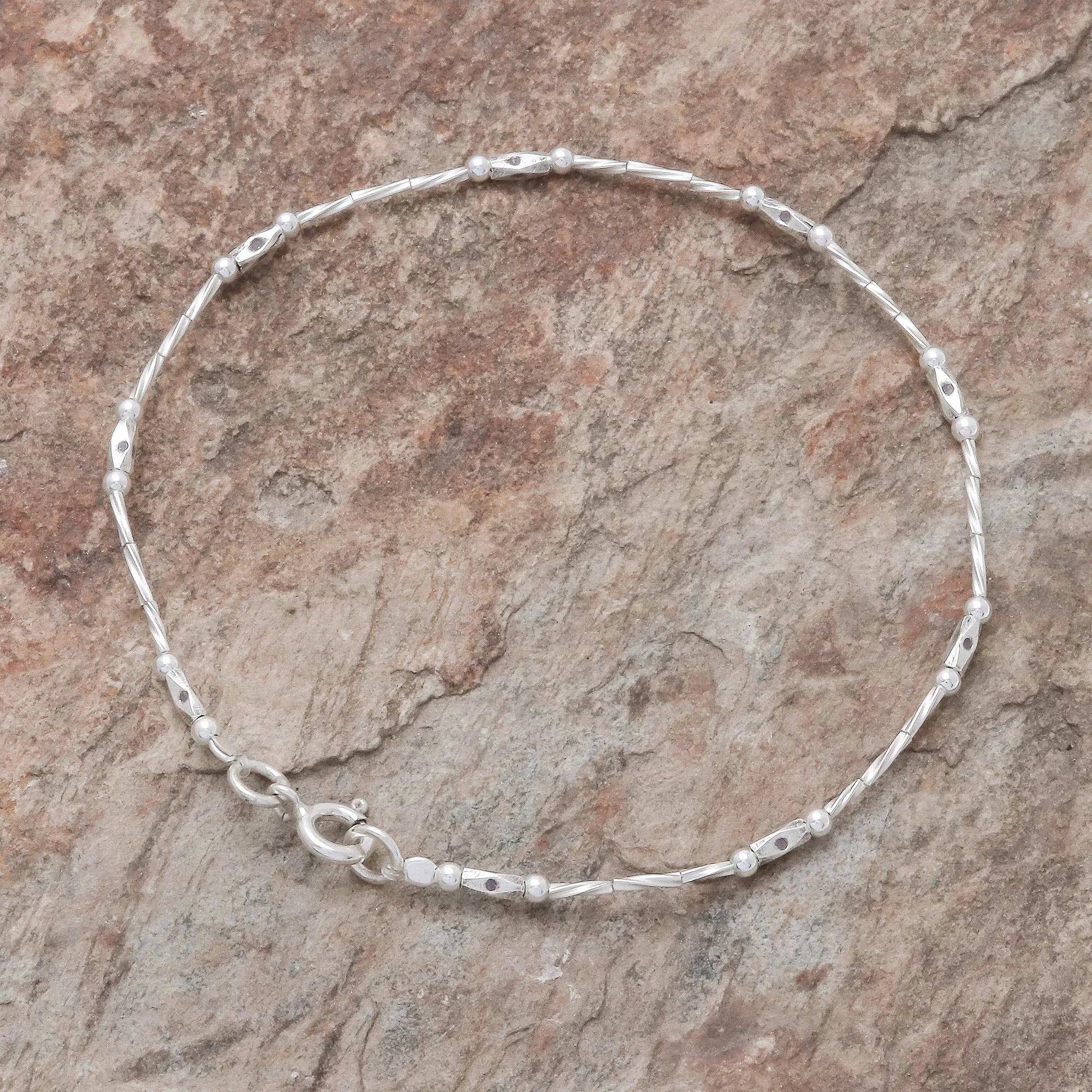 Cute Hill Tribe Spiral Pattern Karen Silver Beaded Bracelet from Thailand