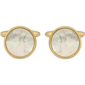 David Van Hagen Gold Plated Mother of Pearl Round Cufflinks - White/Gold