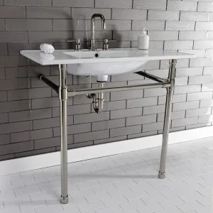 Dreyfuss KVPB37227W86 37-Inch Ceramic Console Sink Set, White/Polished Nickel