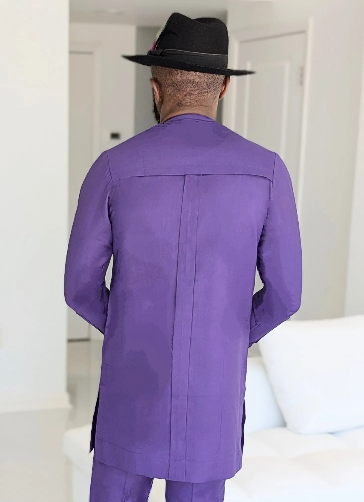 Dupsie's Gwari Elegance Purple with Black Trim African Senator Suit set DPASPBTP4