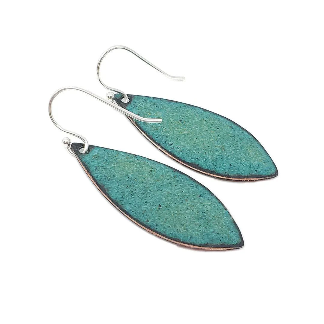 Earrings - Wide Leaf (Orange Splash on Deep Teal) by Magpie Mouse Studios