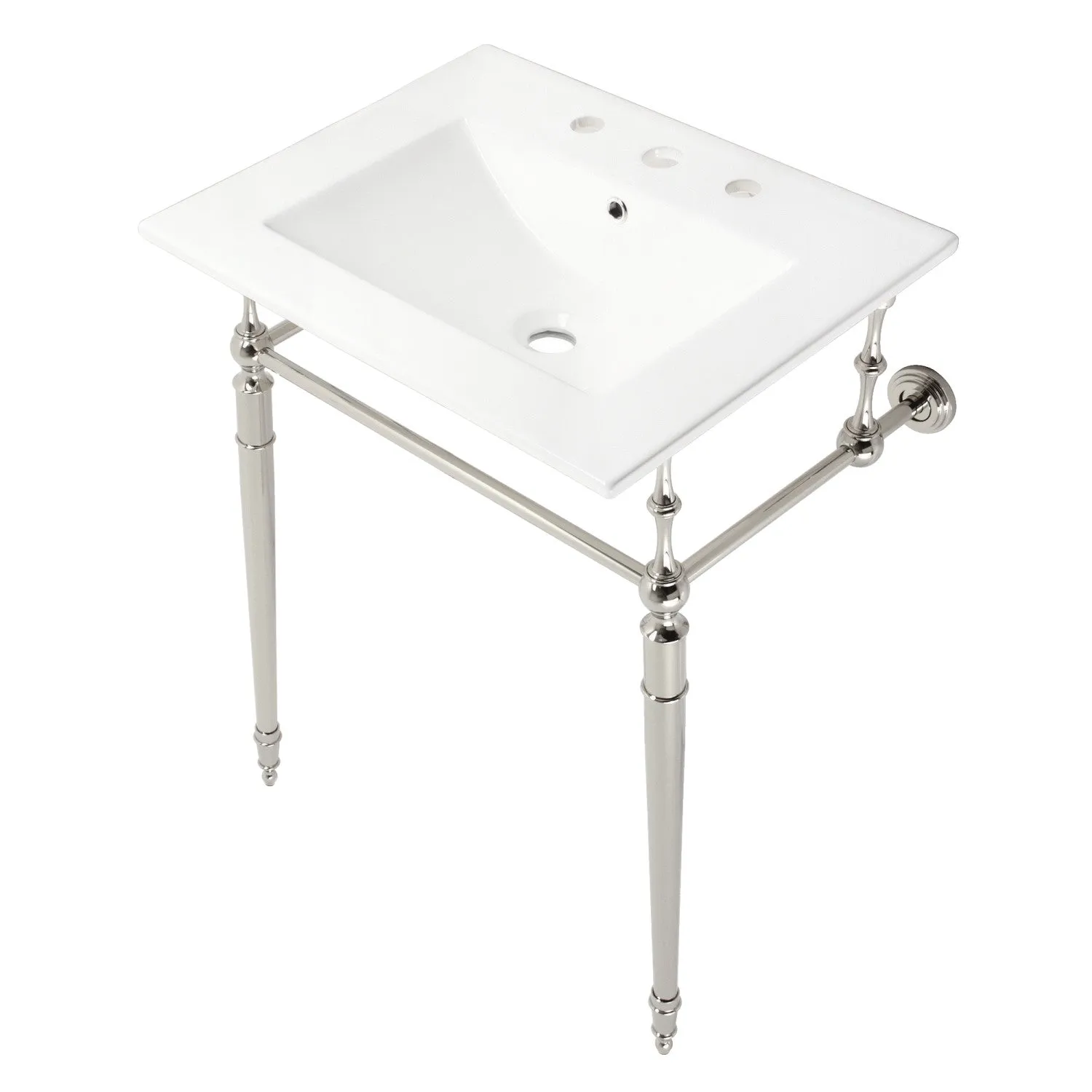 Edwardian KVPB24187W8PN 24-Inch Console Sink with Brass Legs (8-Inch, 3 Hole), White/Polished Nickel