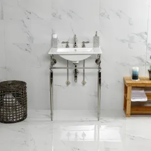 Edwardian KVPB24187W8PN 24-Inch Console Sink with Brass Legs (8-Inch, 3 Hole), White/Polished Nickel