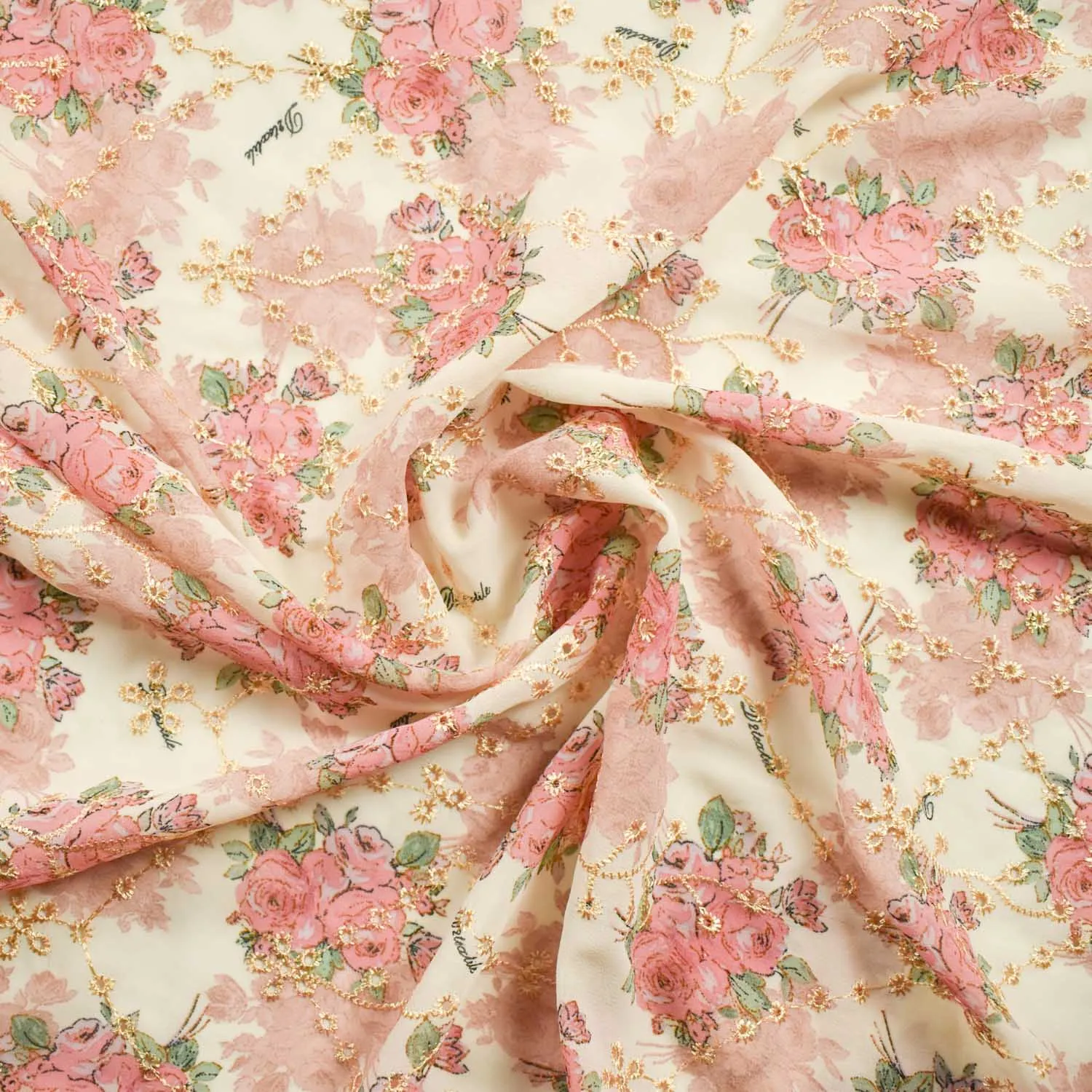 Embroidered Floral Print Chiffon