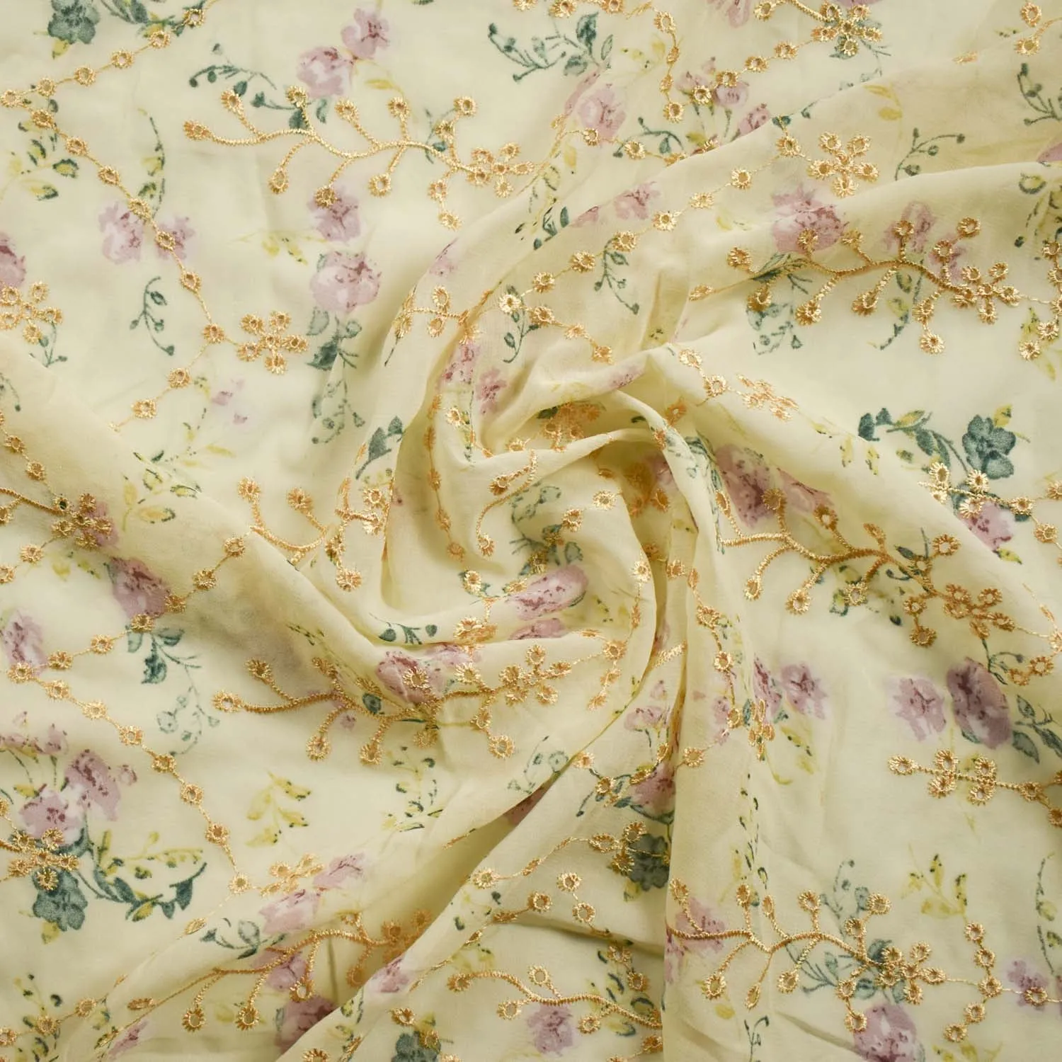 Embroidered Floral Print Chiffon