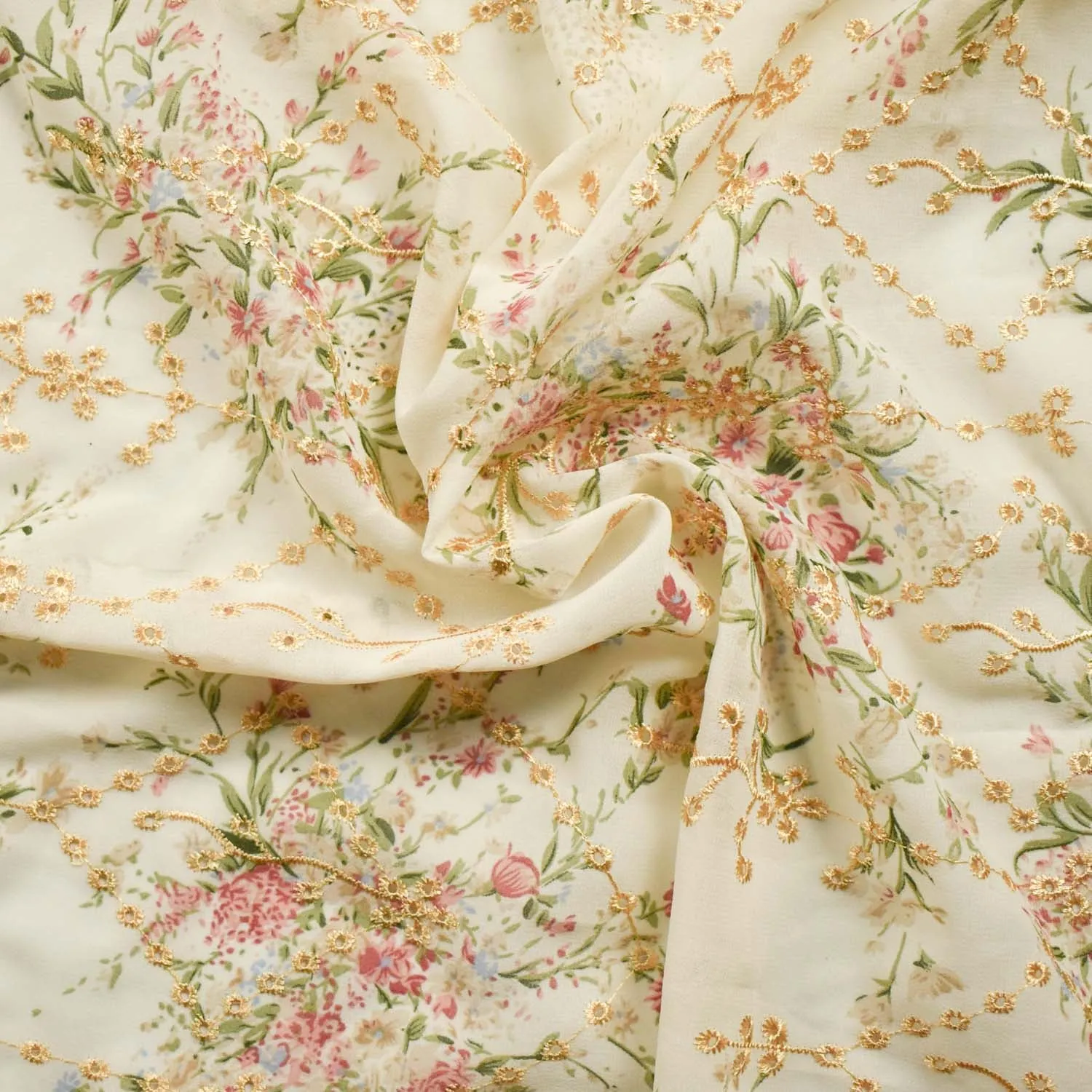 Embroidered Floral Print Chiffon
