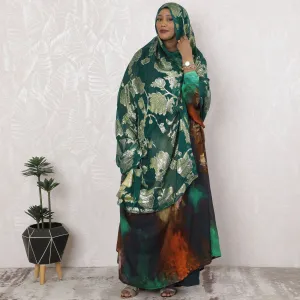 Emerald Elegance Pure Silk Chiffon Fabric with Silver Floral Embroidery, 110cm Width - Traditional Garbasaar, Piece of 2.0 Mtrs-D18621