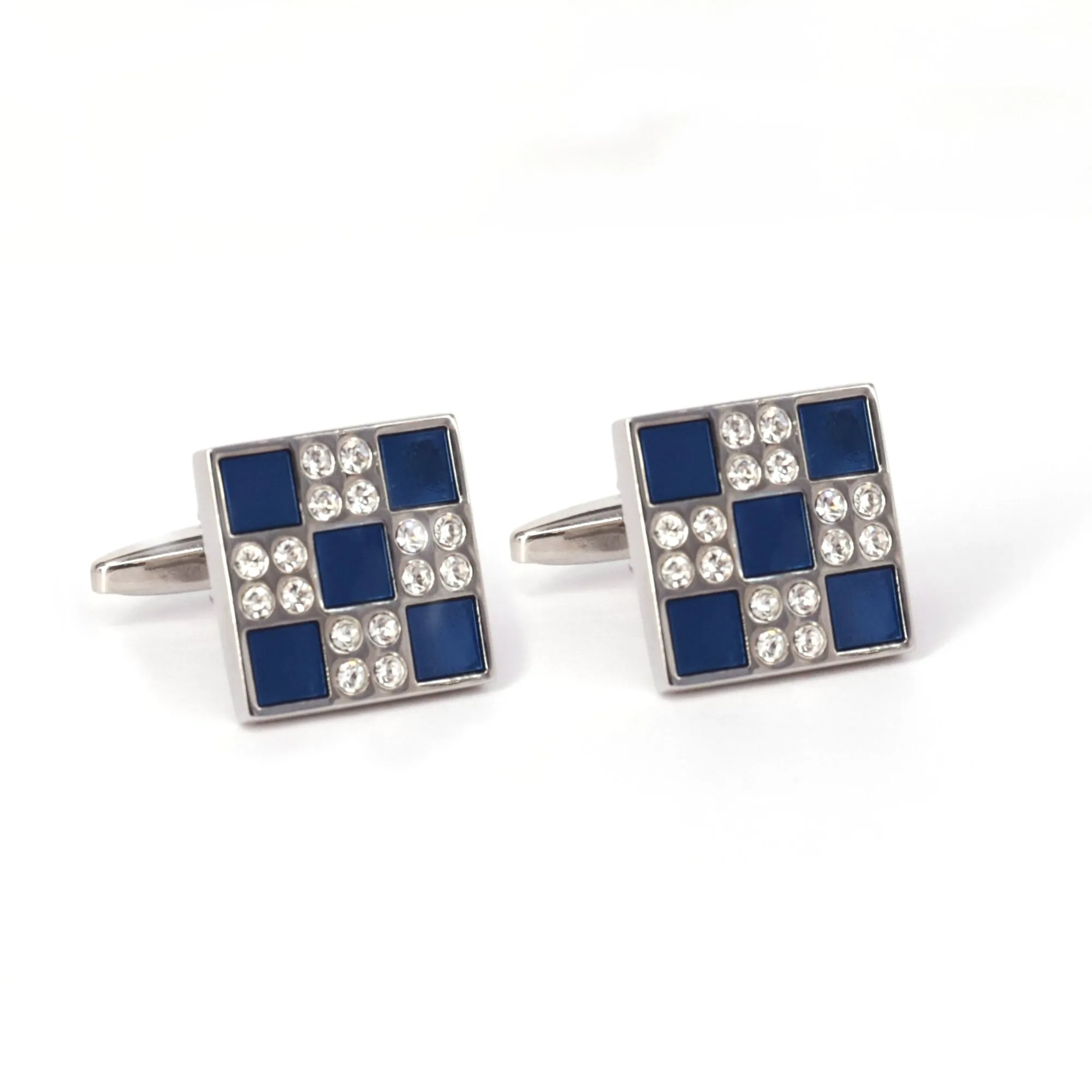 Enamel Blue and White Crystal Cufflinks
