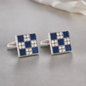 Enamel Blue and White Crystal Cufflinks