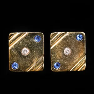 Estate 14K Yellow Gold Diamond and Sapphire Cufflinks