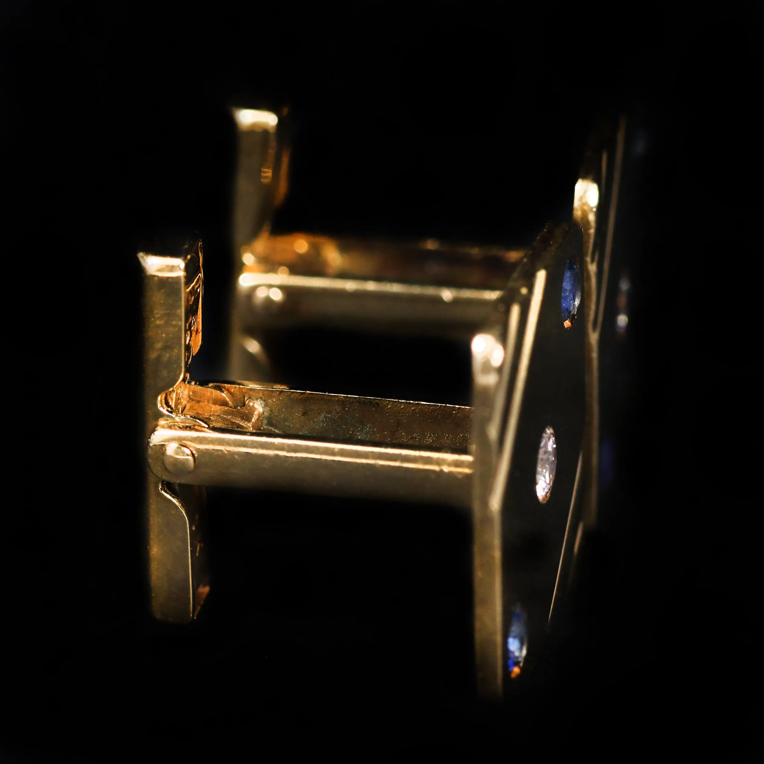 Estate 14K Yellow Gold Diamond and Sapphire Cufflinks