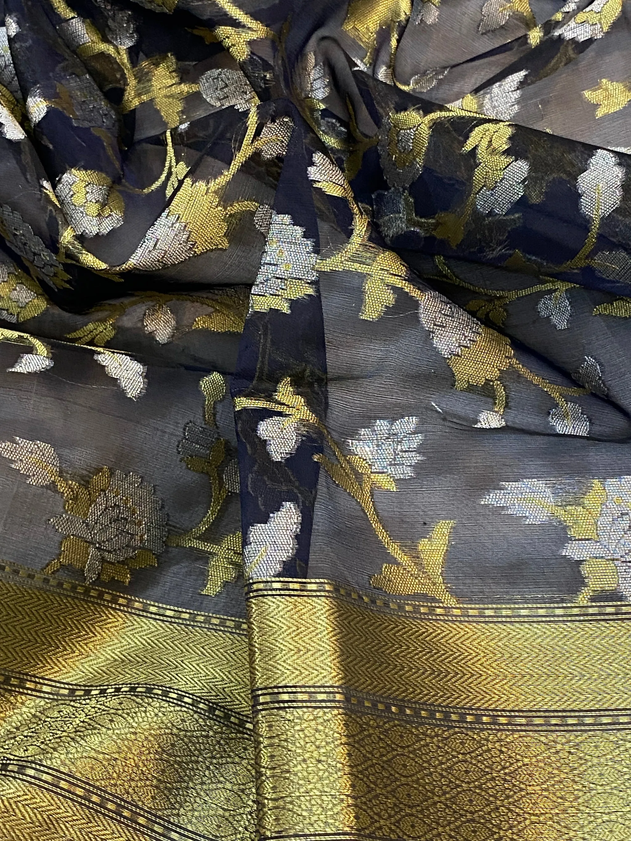 Exquisite Handloom Banarasi Sari in Black Pure Organza Silk