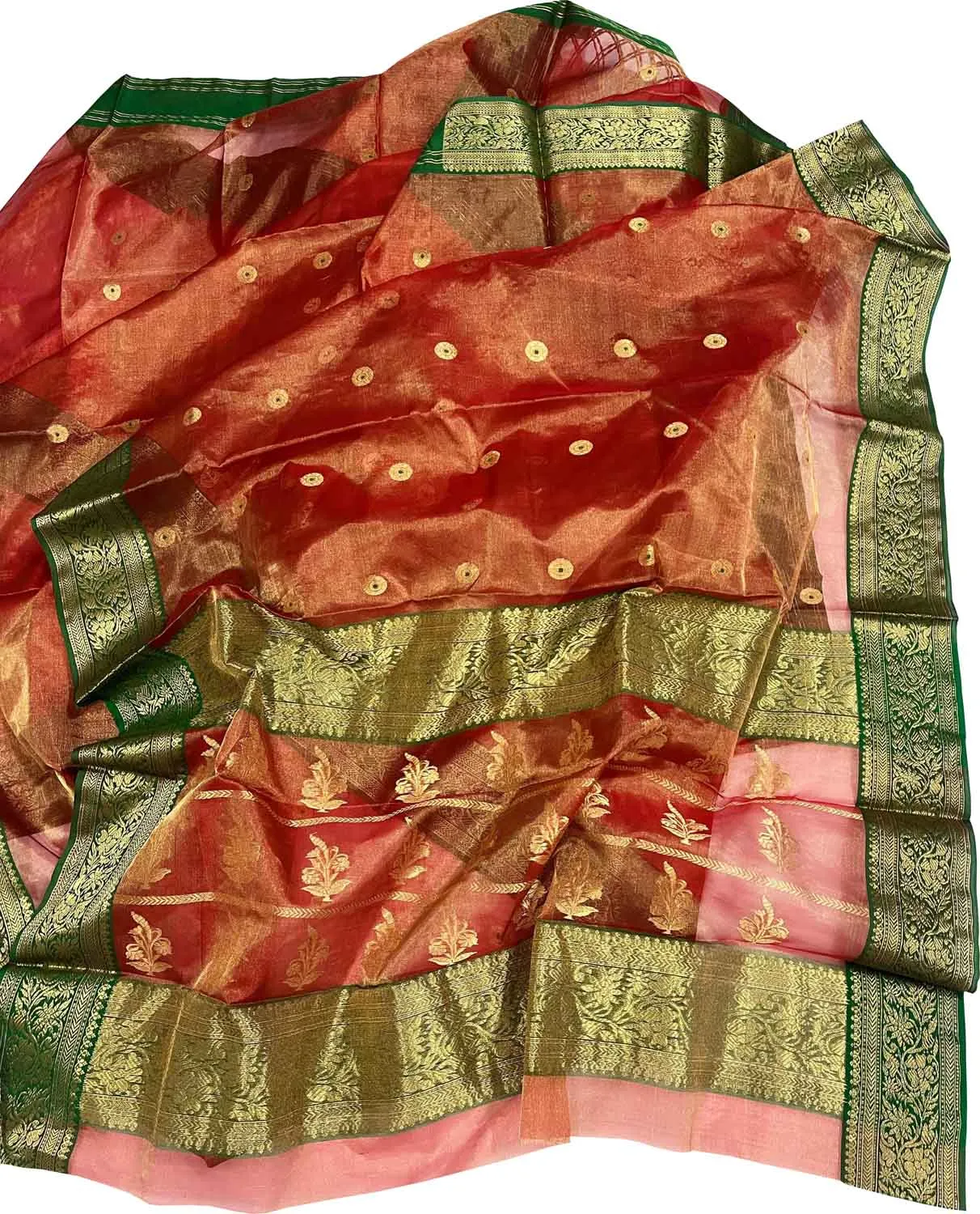 Exquisite Red Chanderi Handloom Tissue Katan Organza Saree