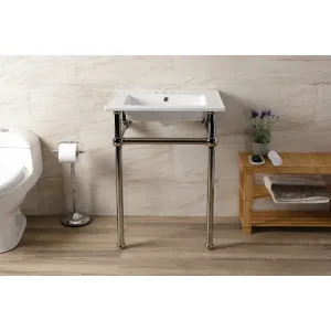 Fauceture KVBH25227W4B6 25-Inch Console Sink with Brass Legs (4-Inch, 3 Hole), White/Polished Nickel