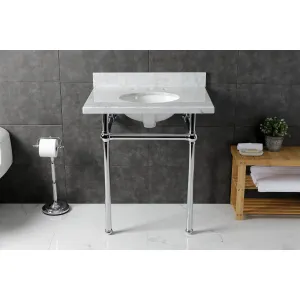 Fauceture KVBH3022M81 30-Inch Console Sink with Brass Legs (8-Inch, 3 Hole), Marble White/Polished Chrome