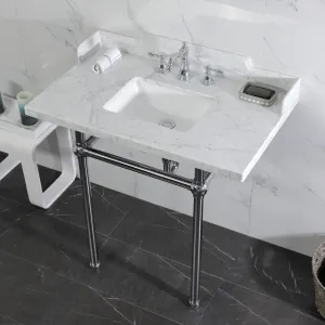 Fauceture LMS36MBSQ1 36-Inch Carrara Marble Console Sink with Brass Legs, Marble White/Polished Chrome