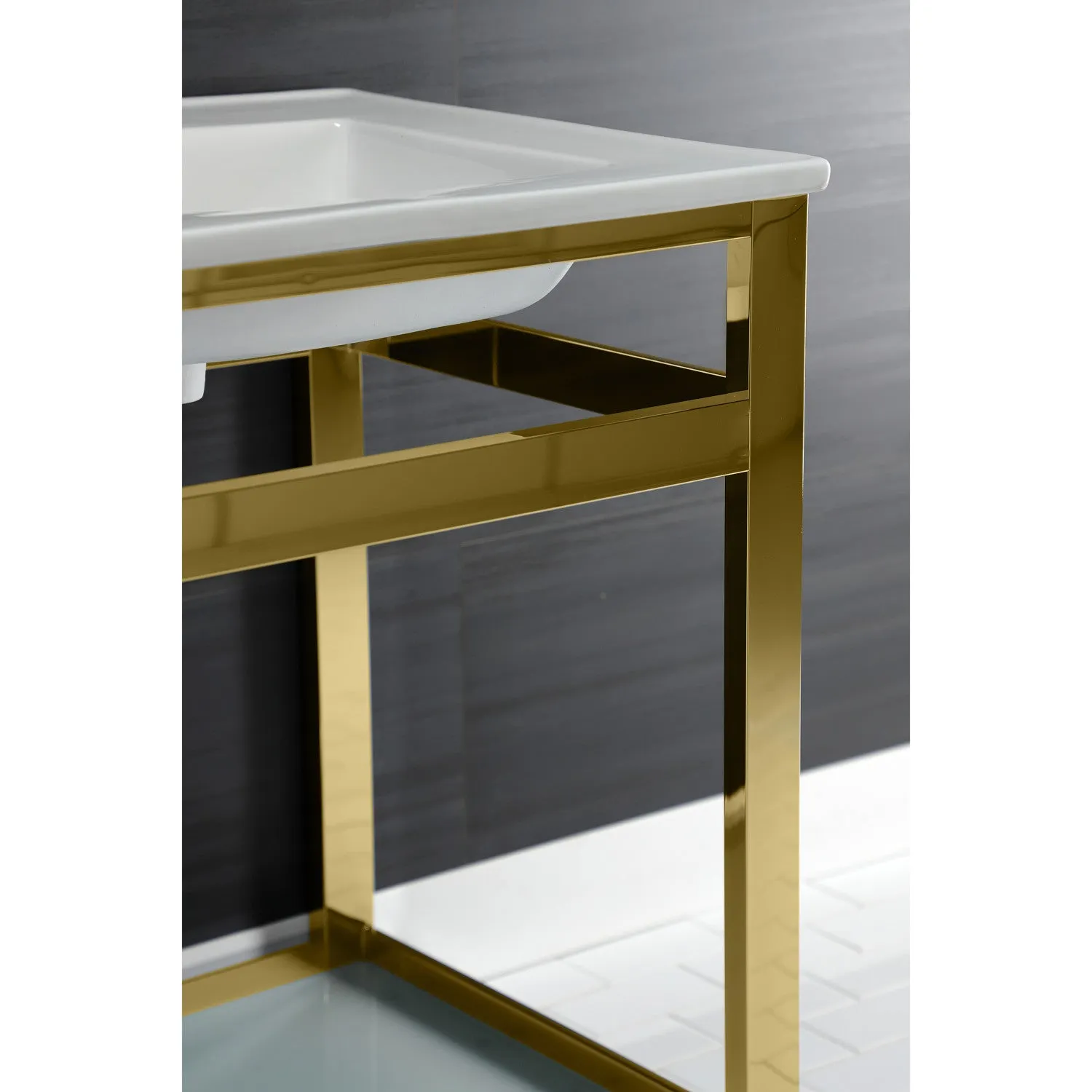 Fauceture VWP2522B2 25-Inch Ceramic Console Sink Set, White/Polished Brass