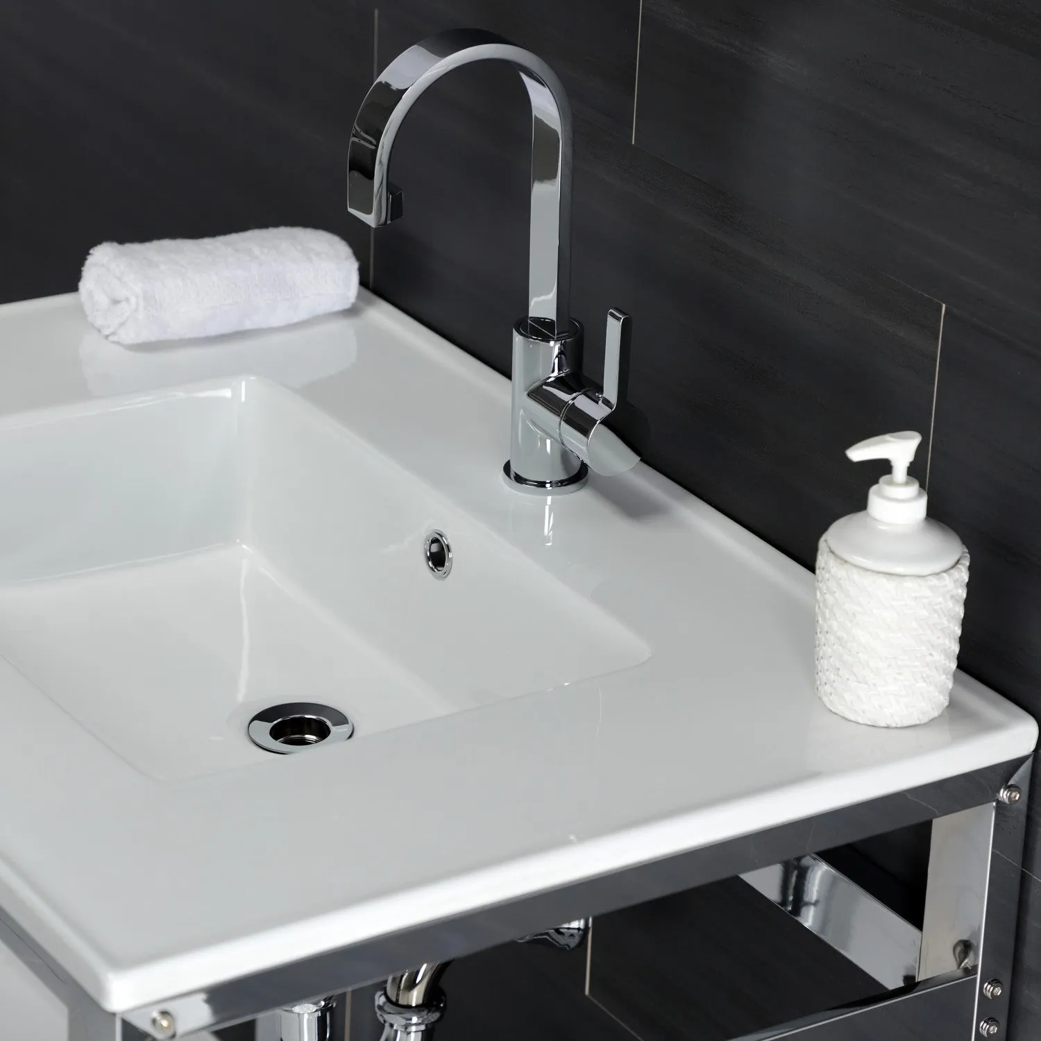 Fauceture VWP3122B1 31-Inch Ceramic Console Sink Set, White/Chrome