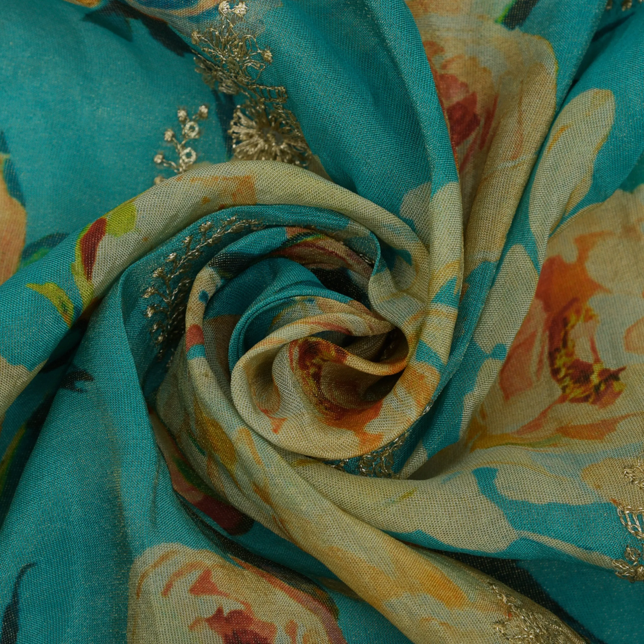 Firozi Color Tissue Border Embroidery Fabric