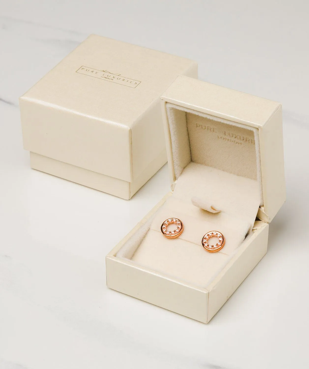 Gift Packaged 'Cezanne' 18ct Rose Gold Plated 925 Silver with Cubic Zirconia Circle Earrings