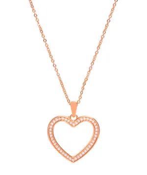 Gift Packaged 'Fontaine' 18ct Rose Gold Plated 925 Silver & Cubic Zirconia Heart Pendant Necklace