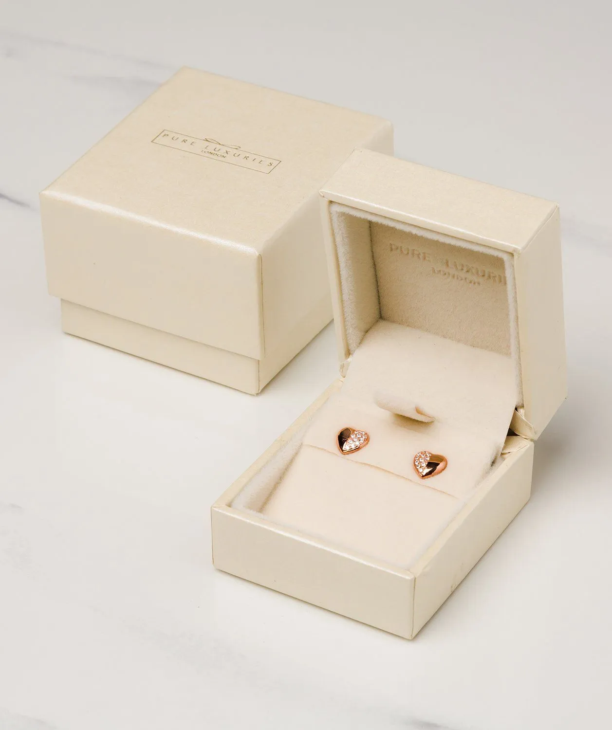 Gift Packaged 'Leonie' 18ct Rose Gold Plated 925 Silver & Cubic Zirconia Heart Earrings