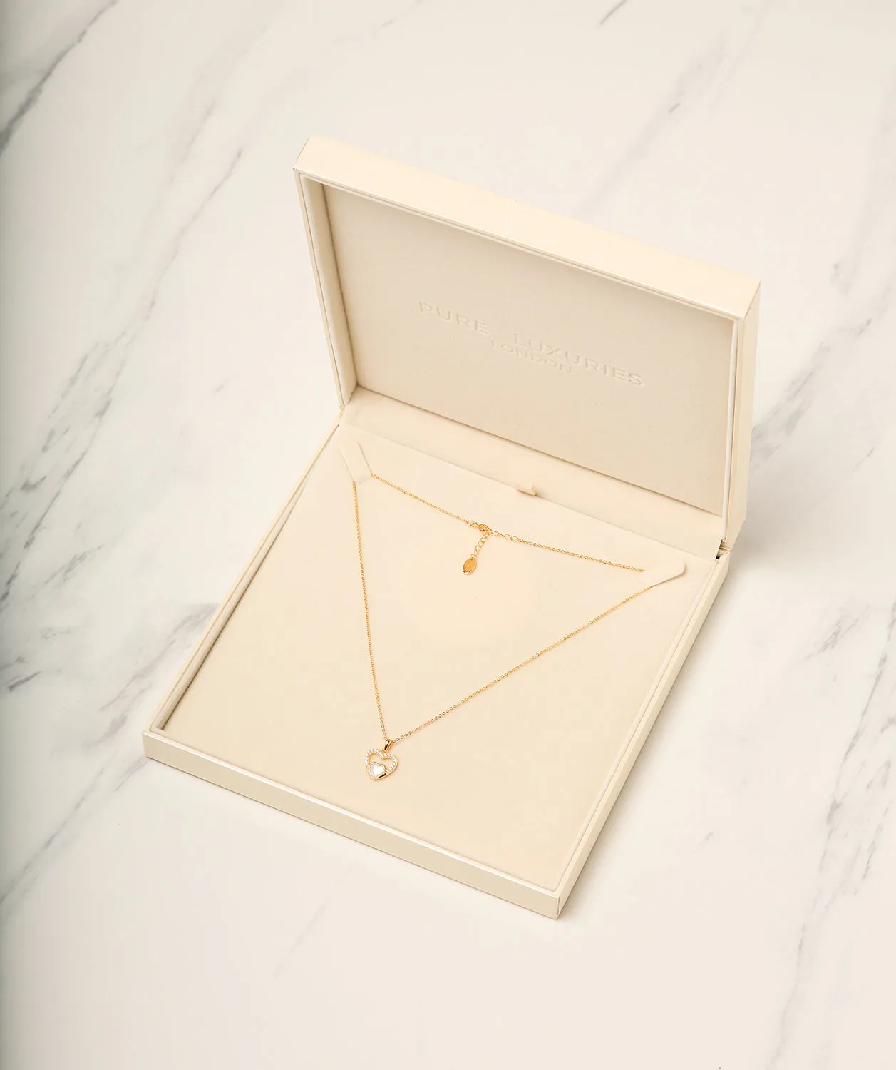 Gift Packaged 'Neves' 18ct Yellow Gold Plated 925 Silver & Shell Pearl with Cubic Zirconia Heart Necklace