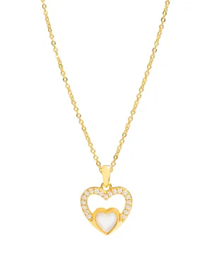 Gift Packaged 'Neves' 18ct Yellow Gold Plated 925 Silver & Shell Pearl with Cubic Zirconia Heart Necklace