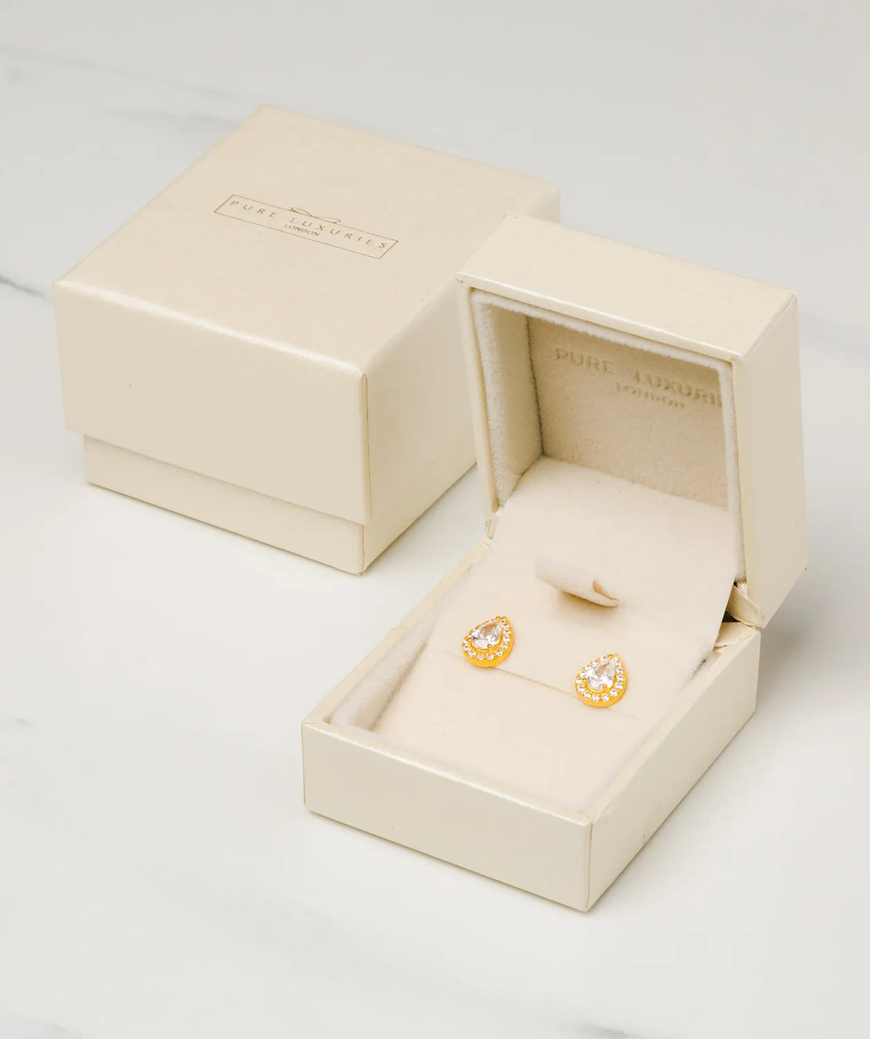 Gift Packaged 'Rocio' 18ct Yellow Gold Plated 925 Silver & Cubic Zirconia Teardrop Earrings