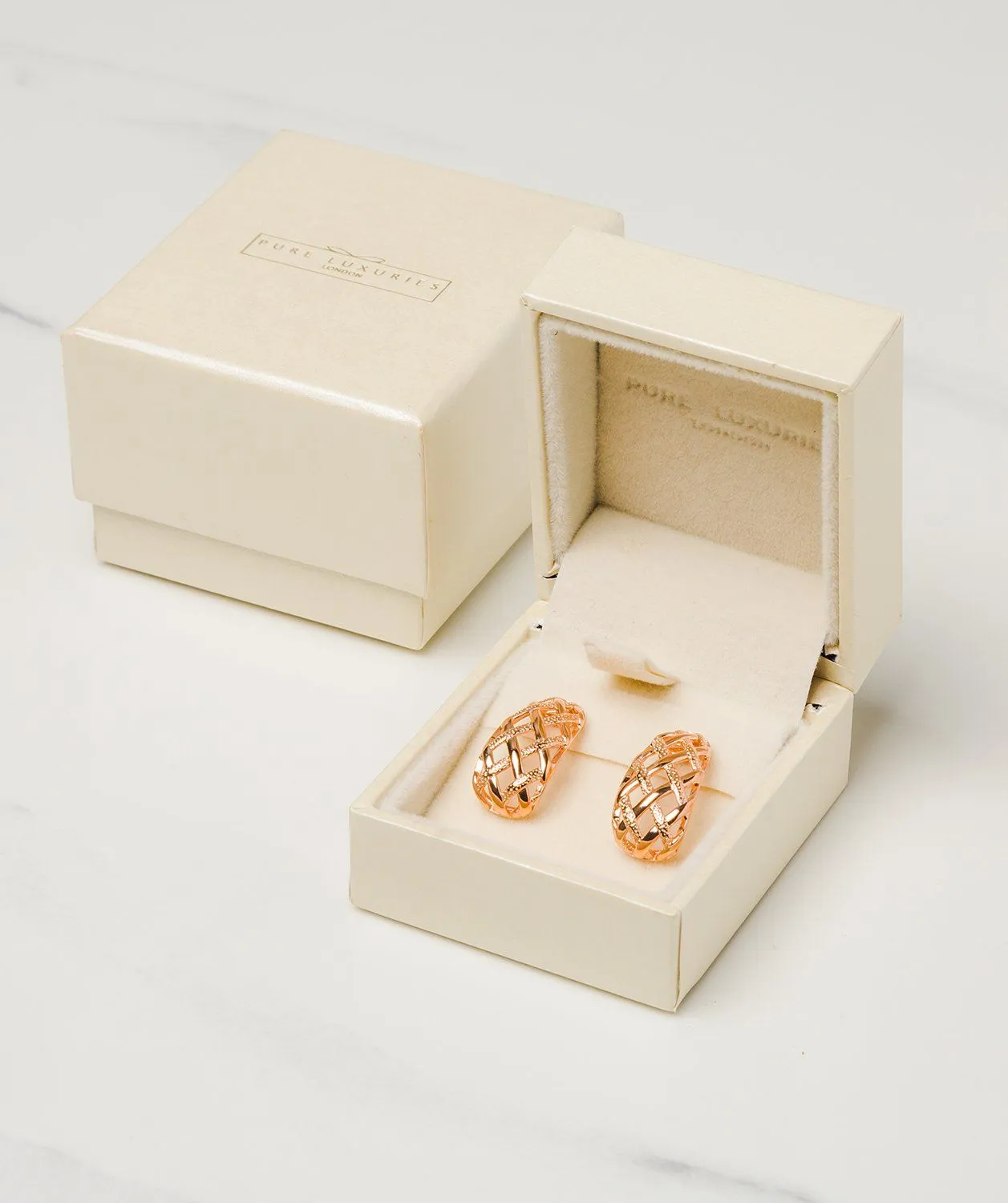 Gift Packaged 'Solis' 18ct Rose Gold Plated Sterling Silver Curved Earrings