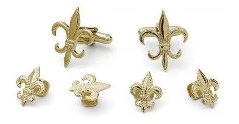 Gold Fleur De Lis Cufflinks and Studs Set - Style # FS7020