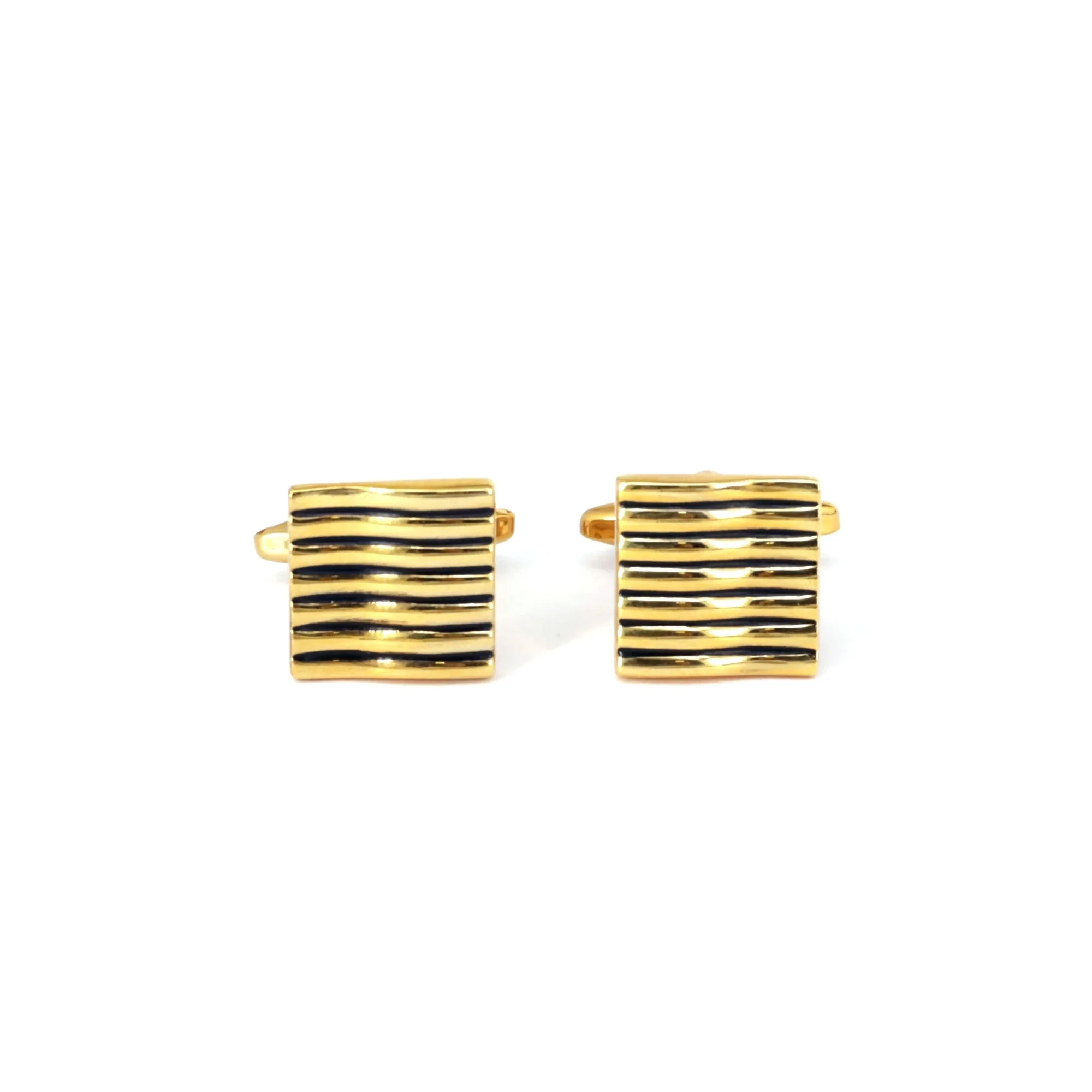 Gold Horizontal Wave Stripes Cufflinks (Online Exclusive)