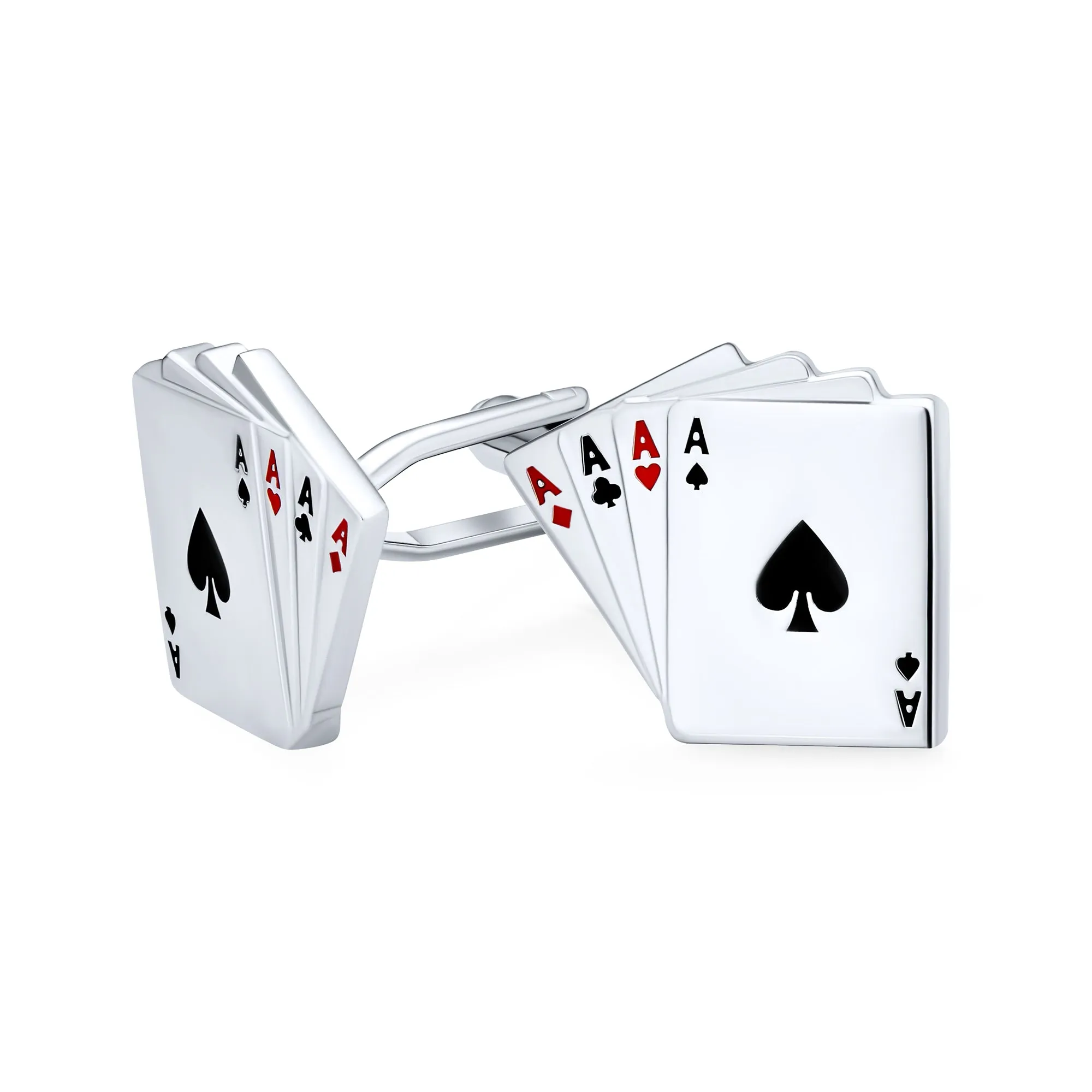 Good Luck Las Vegas Casino Aces Poker Player Shirt Cufflink Silver Tone Steel