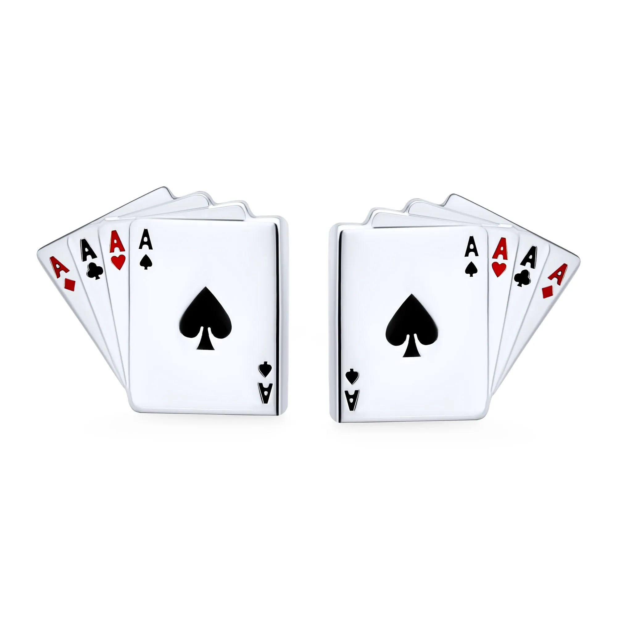 Good Luck Las Vegas Casino Aces Poker Player Shirt Cufflink Silver Tone Steel