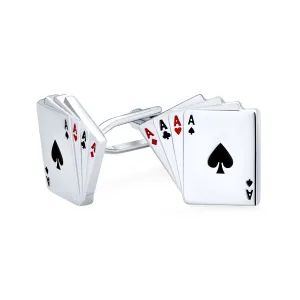 Good Luck Las Vegas Casino Aces Poker Player Shirt Cufflink Silver Tone Steel