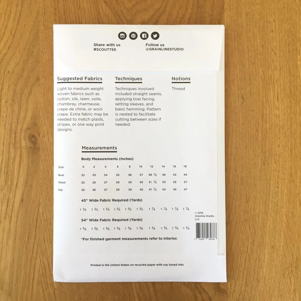 Grainline Studio - Scout Tee - Sizes 0-18
