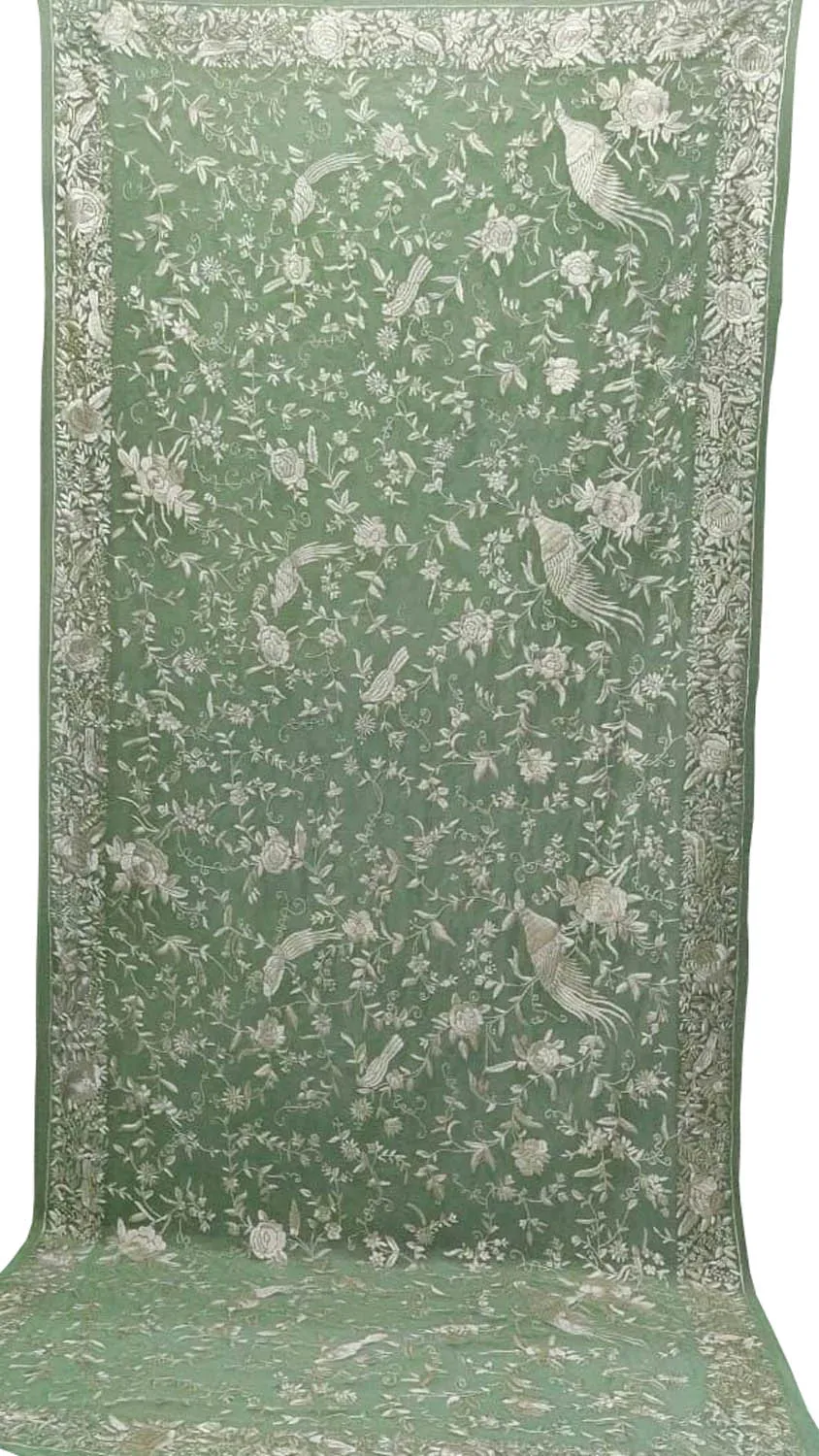Green Parsi Georgette Dupatta with Hand Embroidery