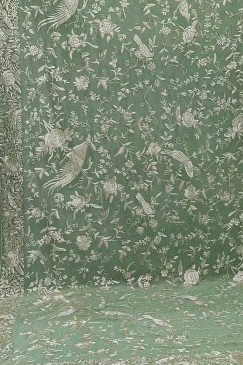Green Parsi Georgette Dupatta with Hand Embroidery