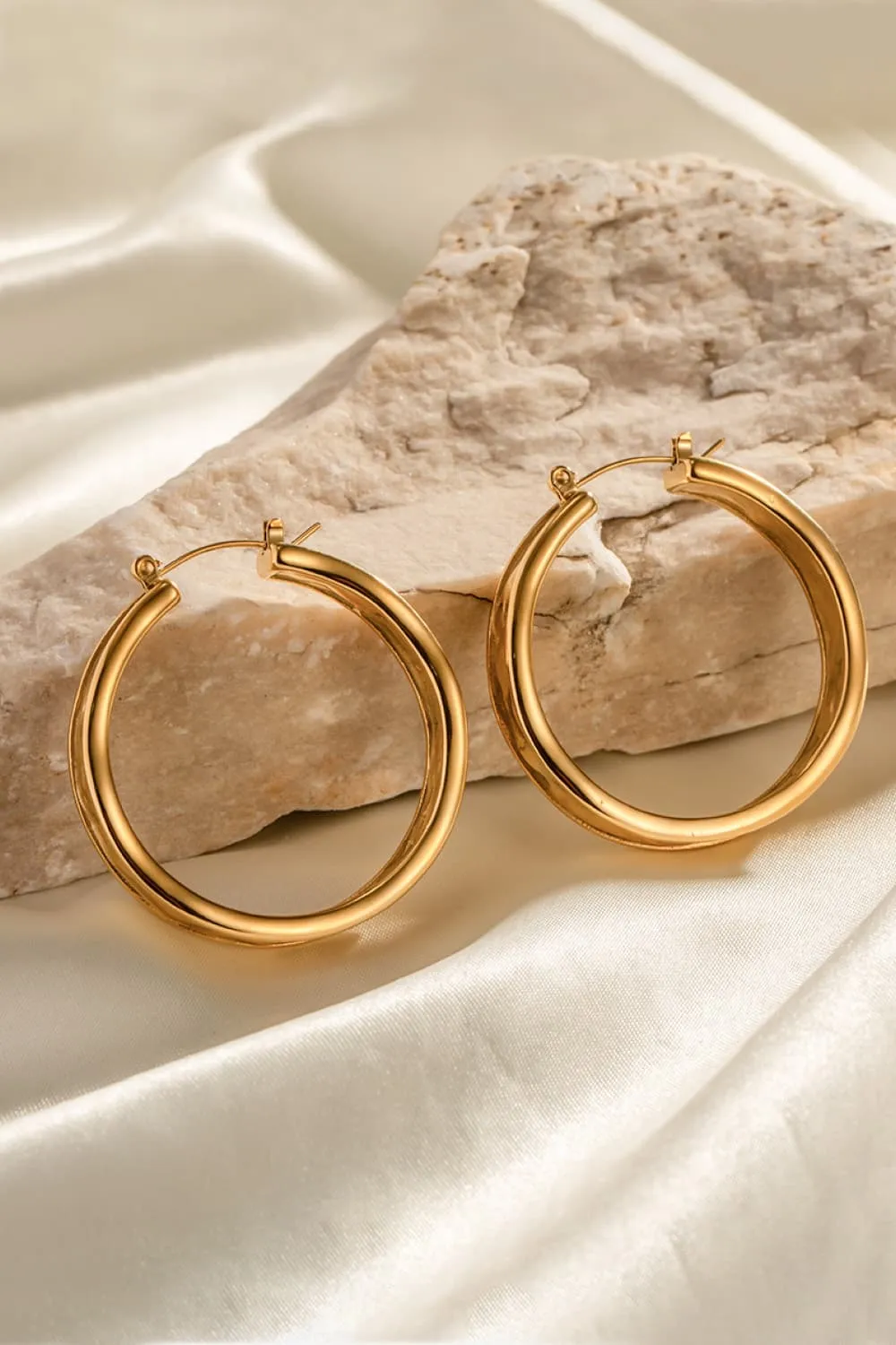 Hammered Stainless Steel Hoop Earrings