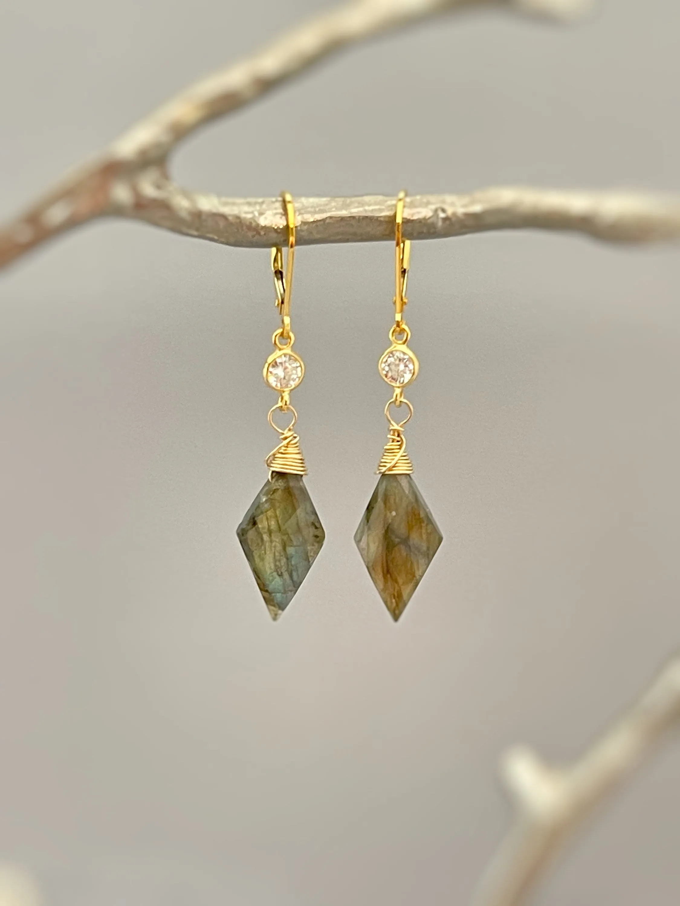 Handmade Labradorite earrings gold dangle Crystal Gemstone 14k dangly tear drop boho gemstone jewelry for women, birthstone gift for wife