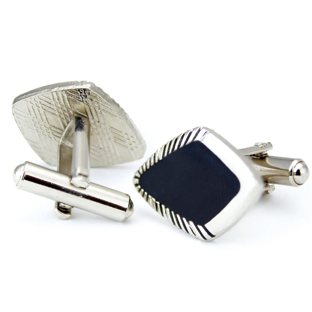 Kavove Exquisite Enamel Accents Black, Silver Cufflinks