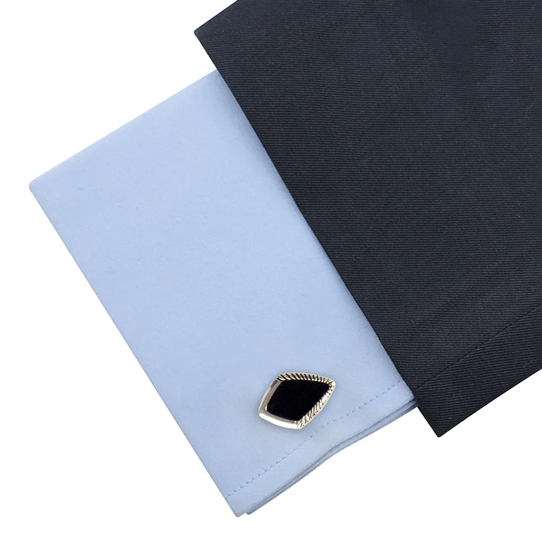 Kavove Exquisite Enamel Accents Black, Silver Cufflinks