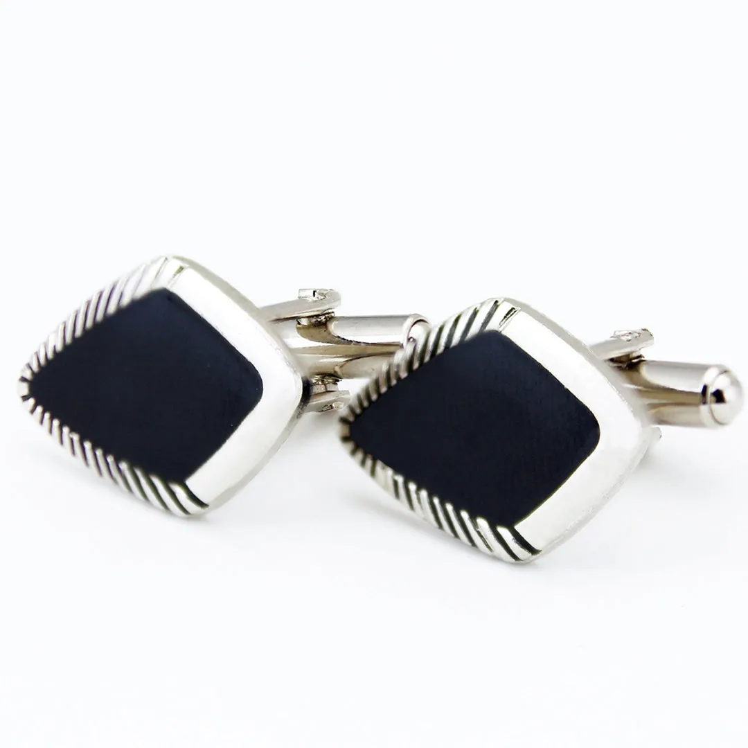 Kavove Exquisite Enamel Accents Black, Silver Cufflinks