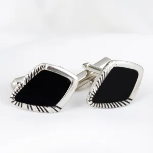 Kavove Exquisite Enamel Accents Black, Silver Cufflinks