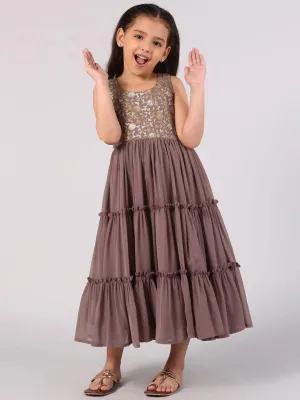 Kids Purple Embroidered Georgette Dress