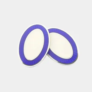 Longmire Sterling Silver Double Oval Blue & White Enamel Cufflinks