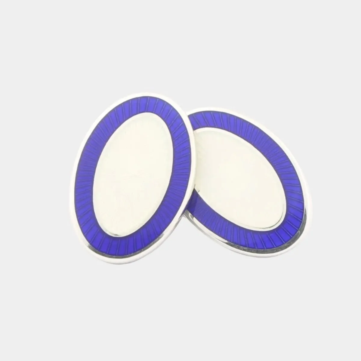Longmire Sterling Silver Double Oval Blue & White Enamel Cufflinks