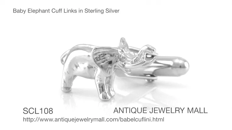 Lucky Elephant Cuff Links in Sterling Silver - Trunk Up